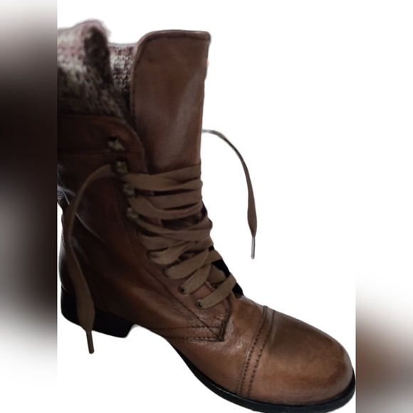 STEVE MADDON JENNYYY BROWN LEATHER COMBAT BOOTS LACE UP & ZIPPER TEXTILE LINING - Picture 7 of 15